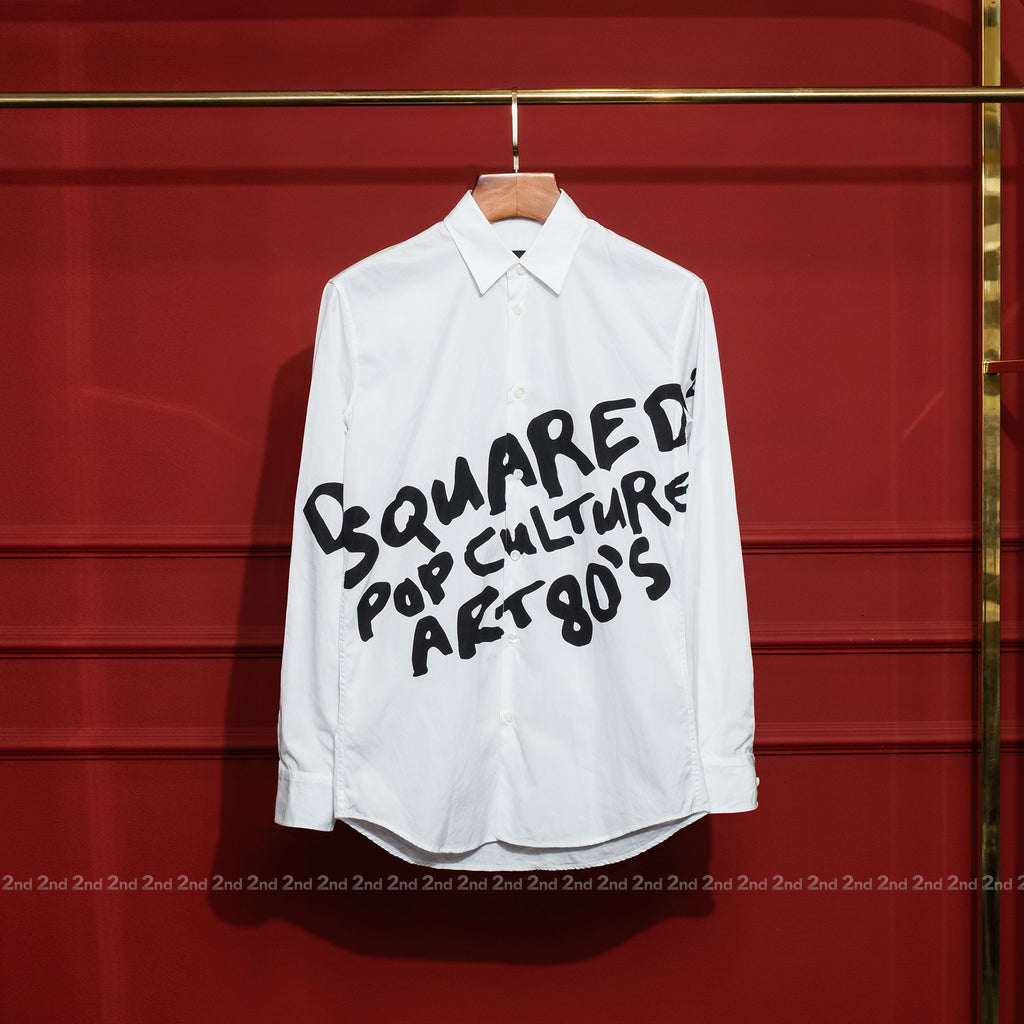 [2nd] Áo sơ mi Dsquared2 S74DM0820 S36275 100 Poplin Stretch White Slim Fit