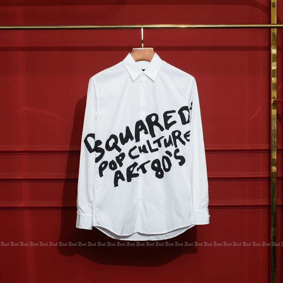 [2nd] Áo sơ mi Dsquared2 S74DM0820 S36275 100 Poplin Stretch White Slim Fit