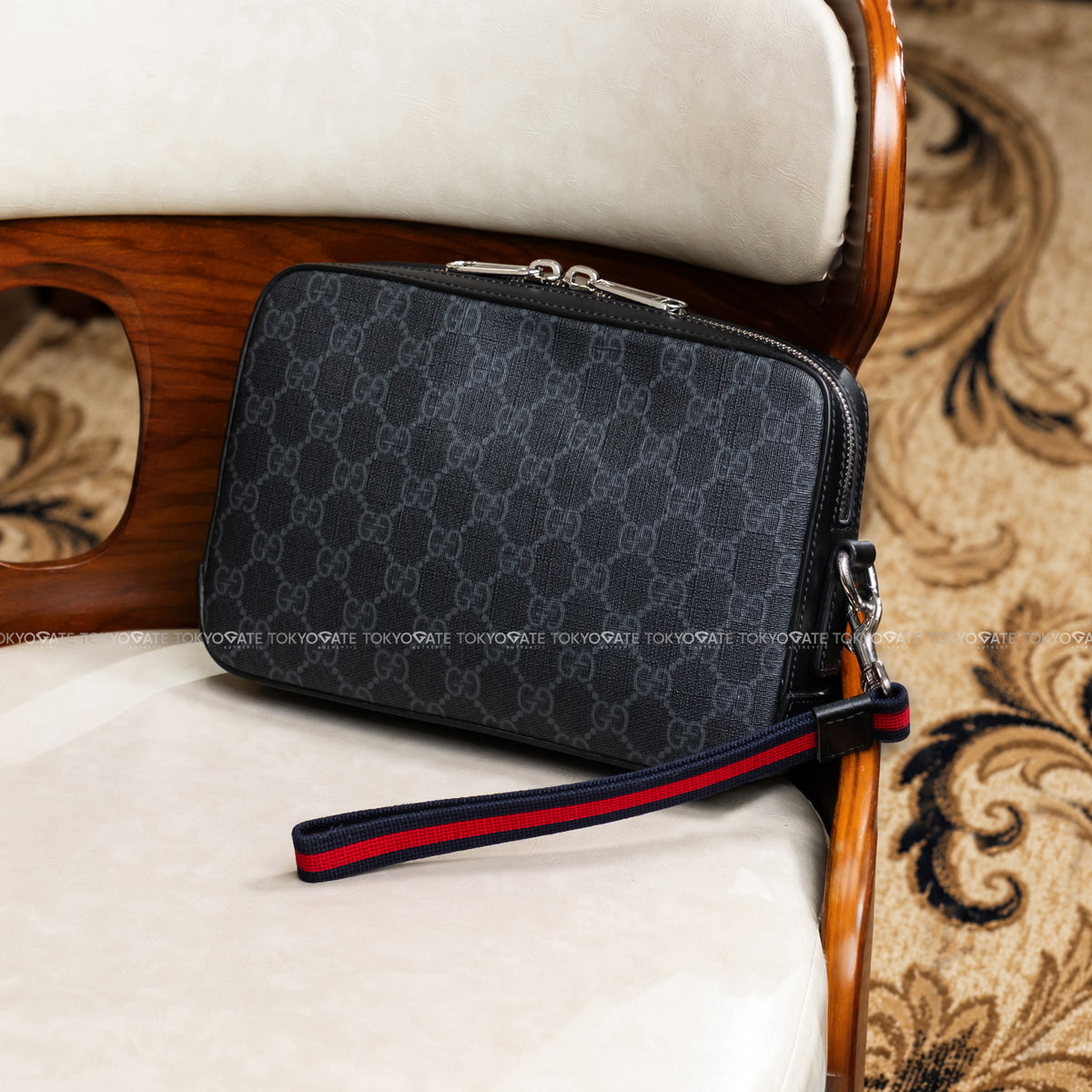 Clutch Gucci 495562 K5RLN 1095 GG Black Pouch Black Grey