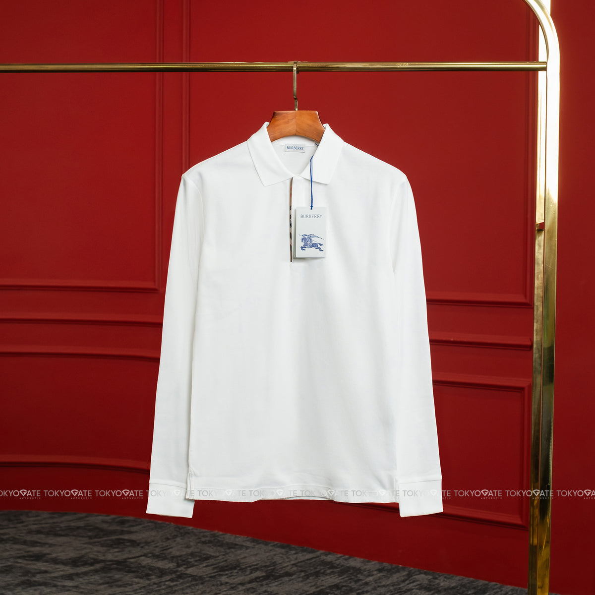 Áo polo Burberry 8112450 Medford LS ZP White Slim Fit