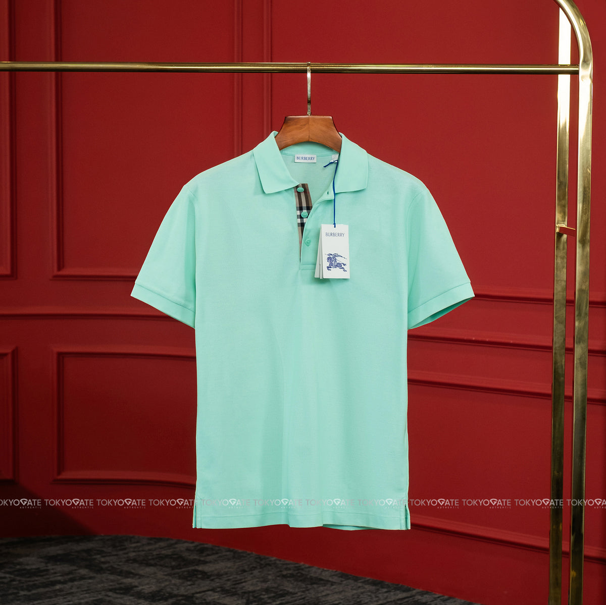 Áo polo Burberry 8112395 Hartford Check Placket Polo Summer Mint
