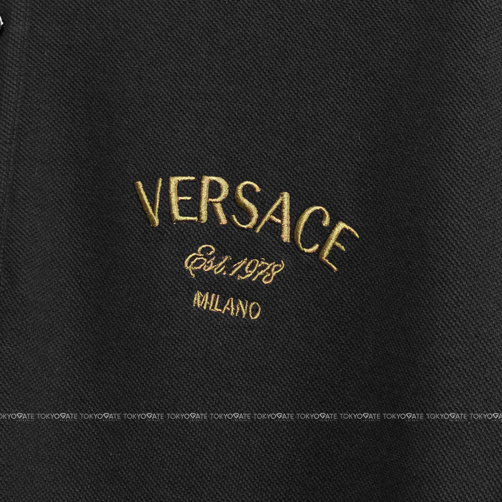 Áo polo Versace 1011851 1A18805 2B0FO Milano Embroidery Black Dark Olive Regular Fit