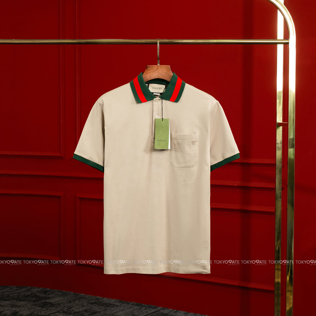 Áo polo Gucci 701735 XJELJ 2219 Cotton Piquet Polo With Web Collar Beige Regular Fit