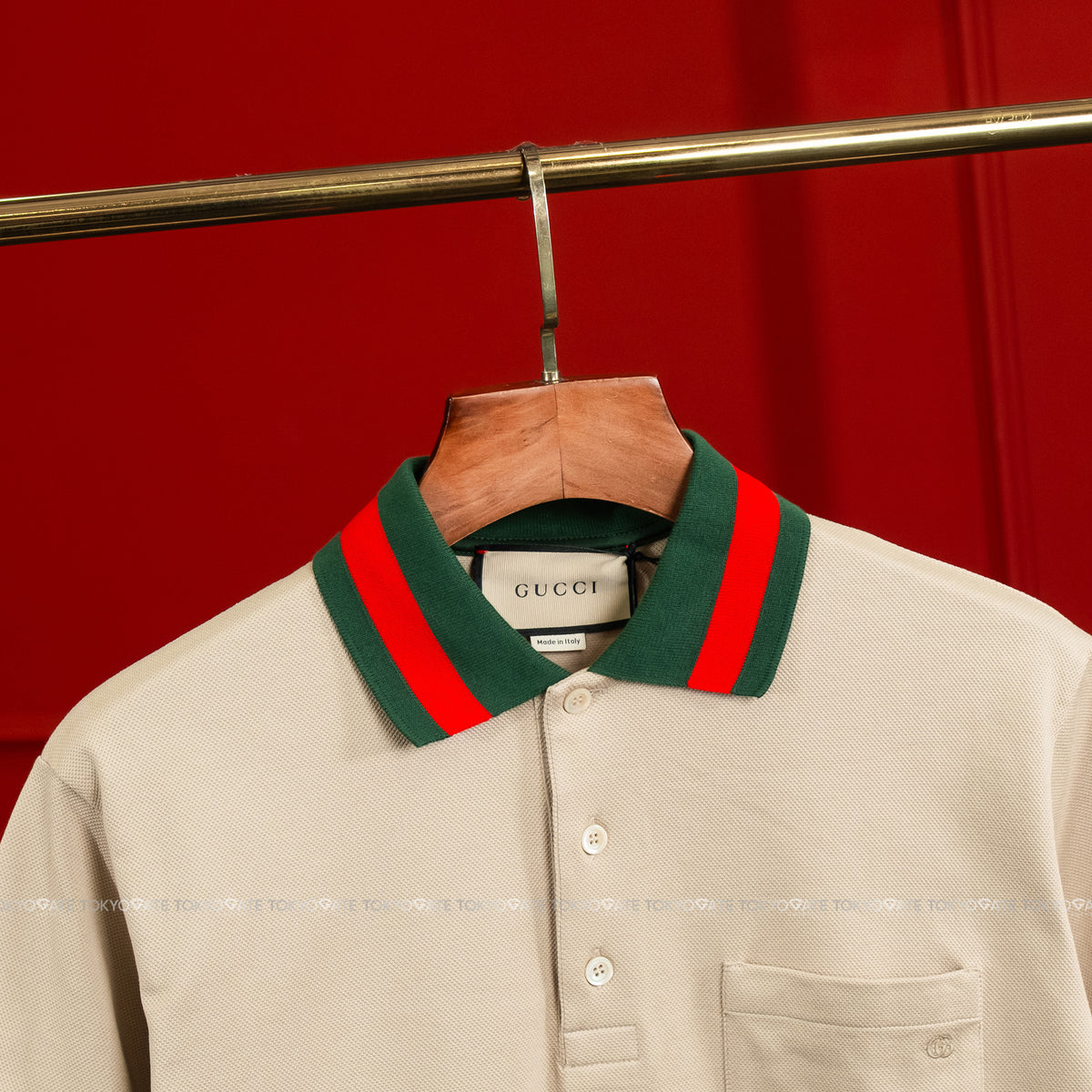 Áo polo Gucci 701735 XJELJ 2219 Cotton Piquet Polo With Web Collar Beige Regular Fit