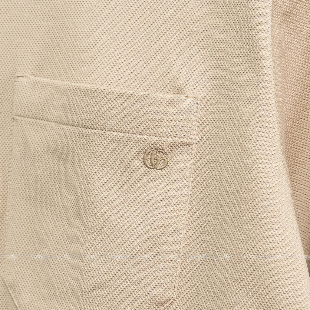 Áo polo Gucci 701735 XJELJ 2219 Cotton Piquet Polo With Web Collar Beige Regular Fit