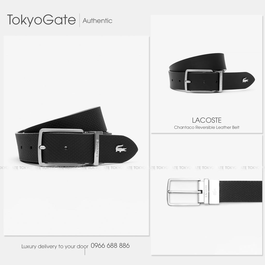 Dây lưng Lacoste RC4085 000 Chantaco Reversible Leather Belt Black