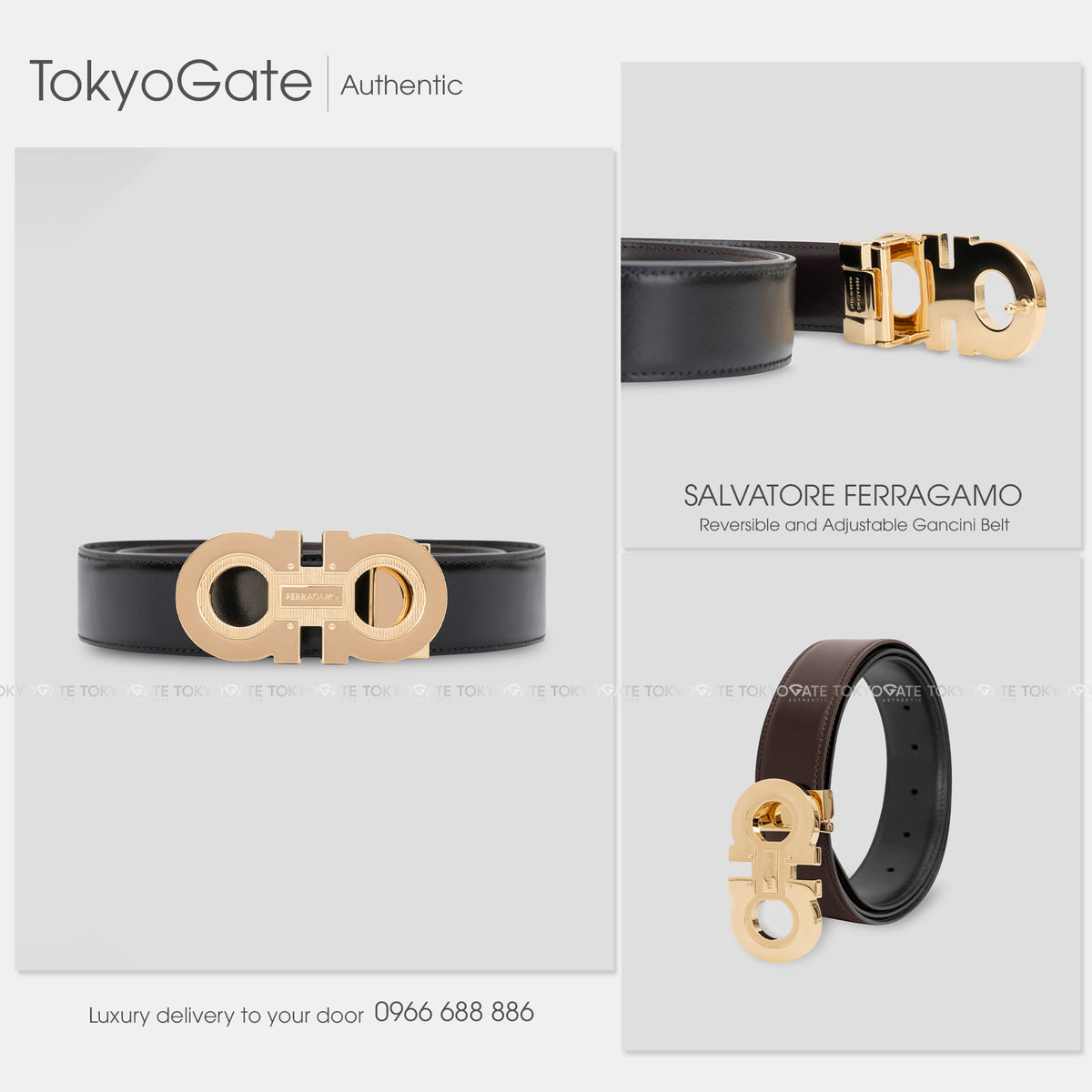 Dây lưng Ferragamo 670128 0772394 Reversible Gancini Belt Nero T.Moro