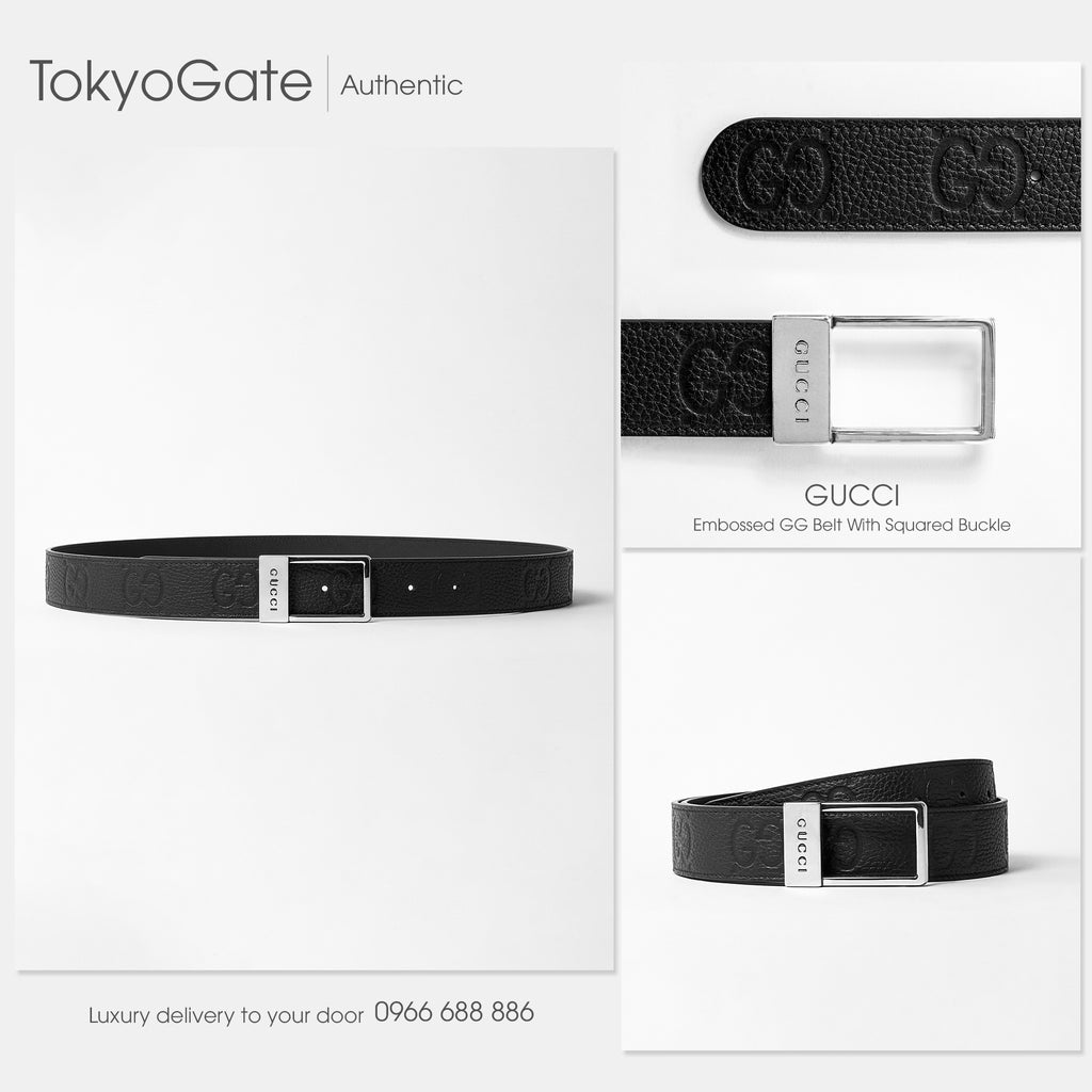Dây lưng Gucci 722370 AABYZ GG Embossed Leather Belt Black