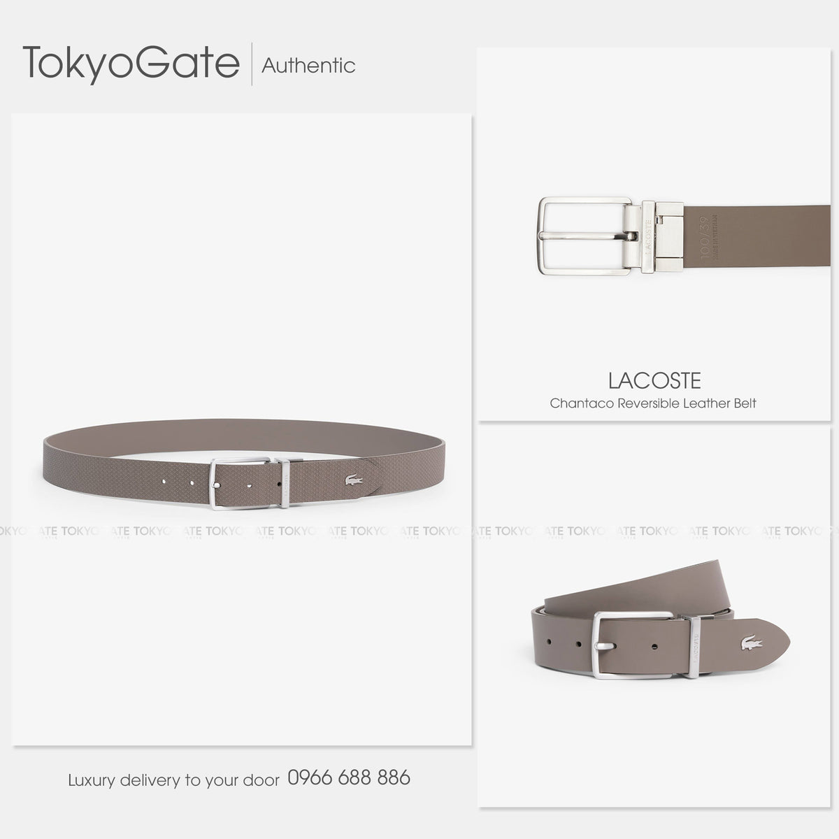 Dây lưng Lacoste RC4085 Q80 Chantaco Reversible Leather Belt Brown