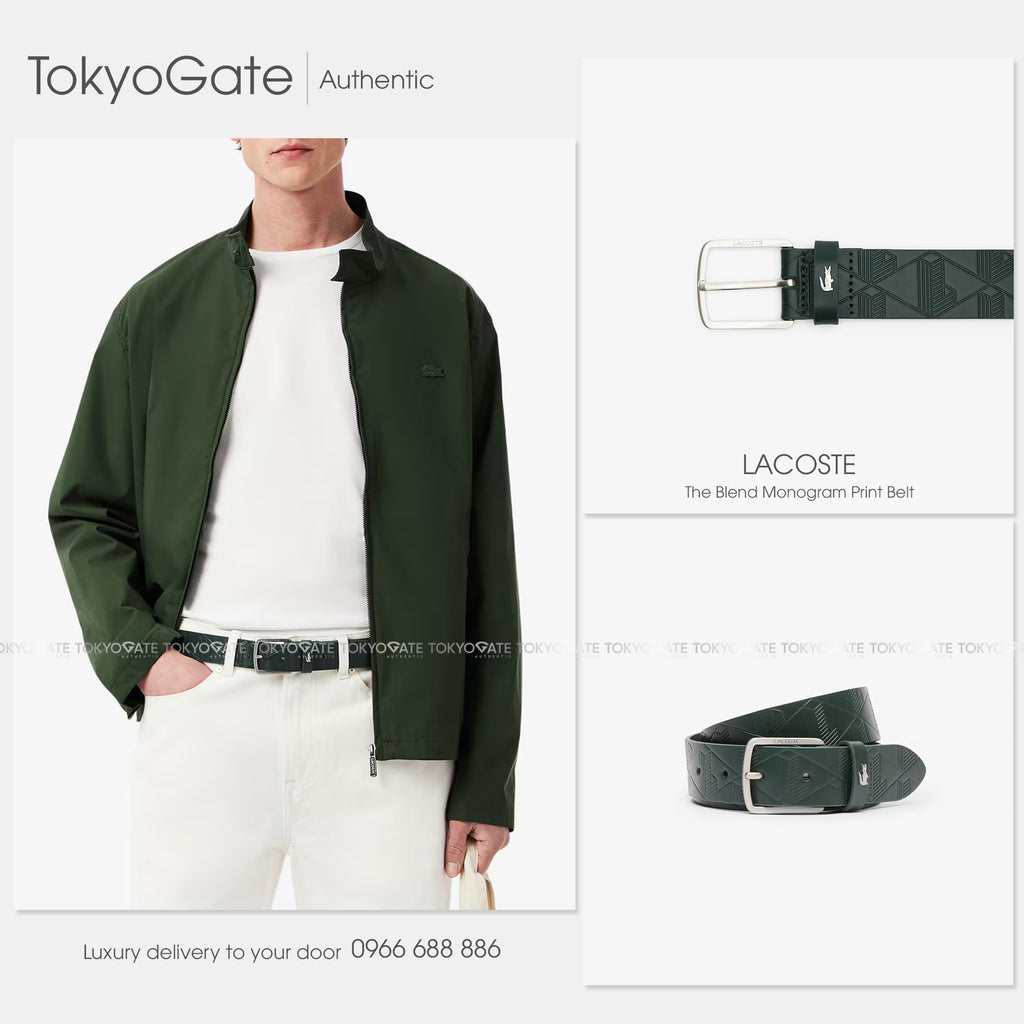 Dây lưng Lacoste RC4093 B43 Monogram Leather Belt Dark Green