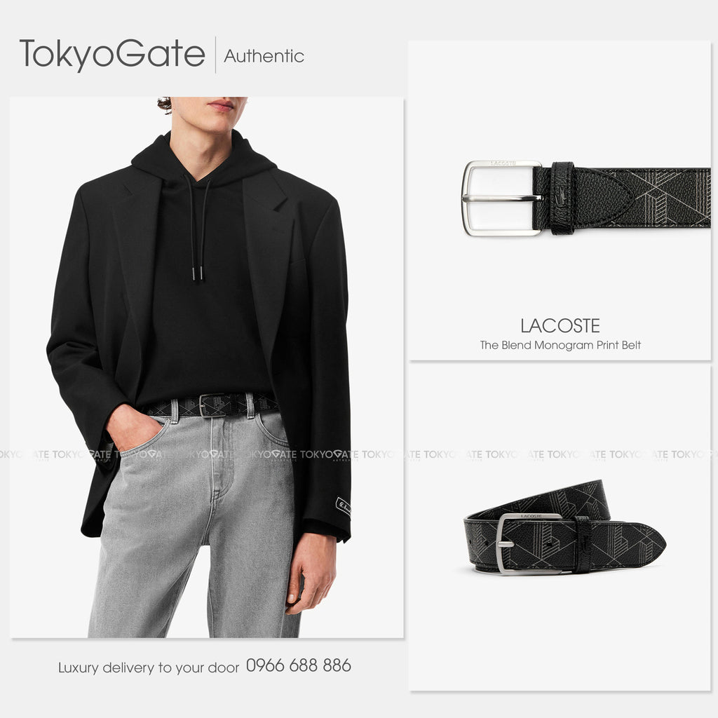 Dây lưng Lacoste RC4098 H45 Monogram Canvas Belt Black