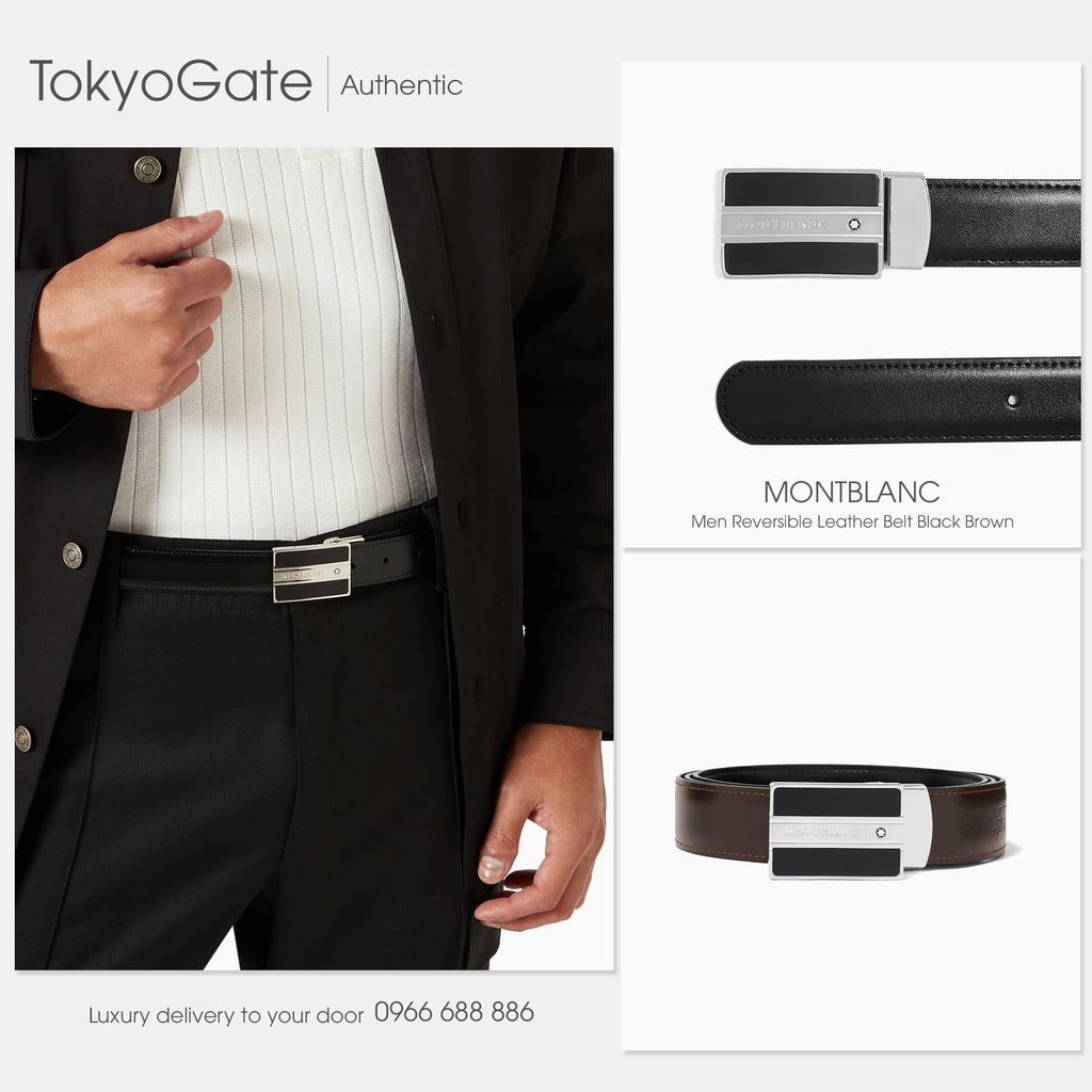 Dây lưng Montblanc 128136 Reversible Leather Belt Black Brown