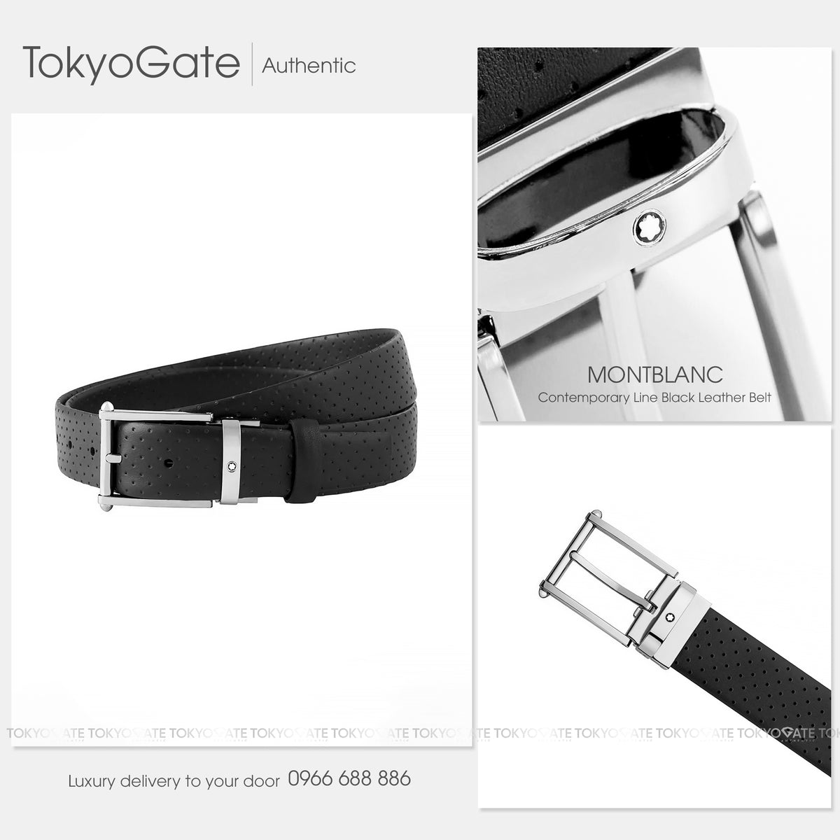 Dây lưng Montblanc MB118769 Contemporary Line Perforated Leather Black