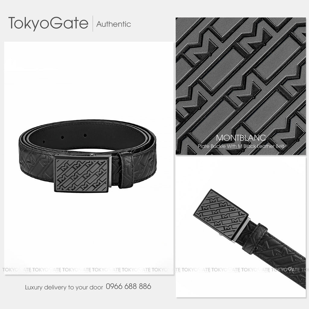 Dây lưng Montblanc MB129450 M Motif Logo Embossed Leather Black