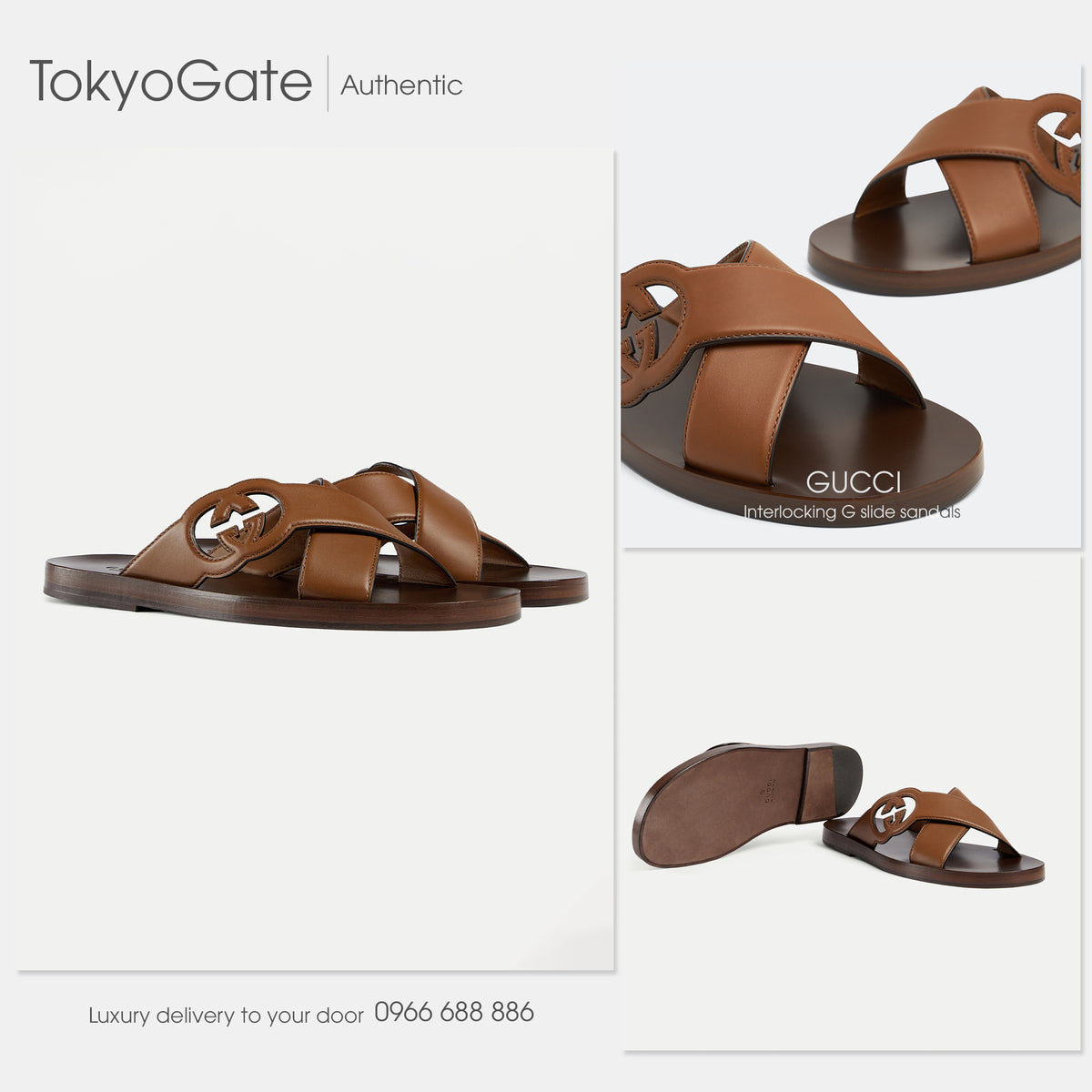 Dép Gucci 738471 US000 2535 Interlocking G Slide Sandal Brown
