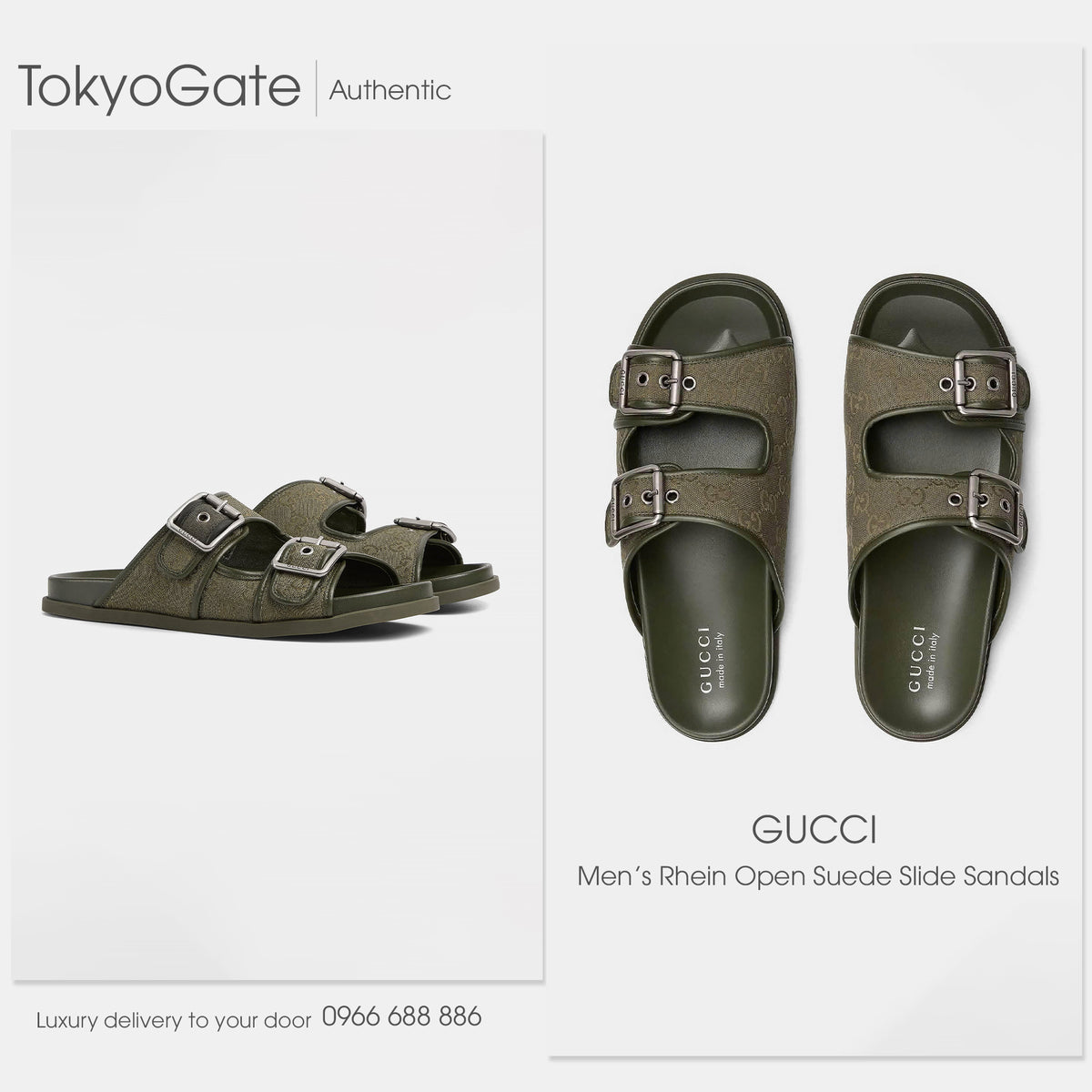 Dép Gucci 831830 FAD71 8746 Rhein Open Suede Slide Sandals Dark Green