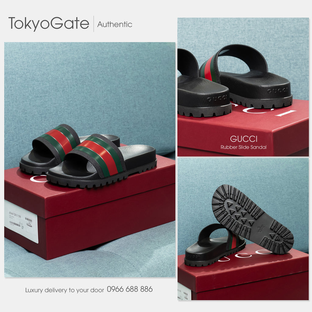 Dép Gucci 429469 GIB10 1098 Slide Sandal With Web Black