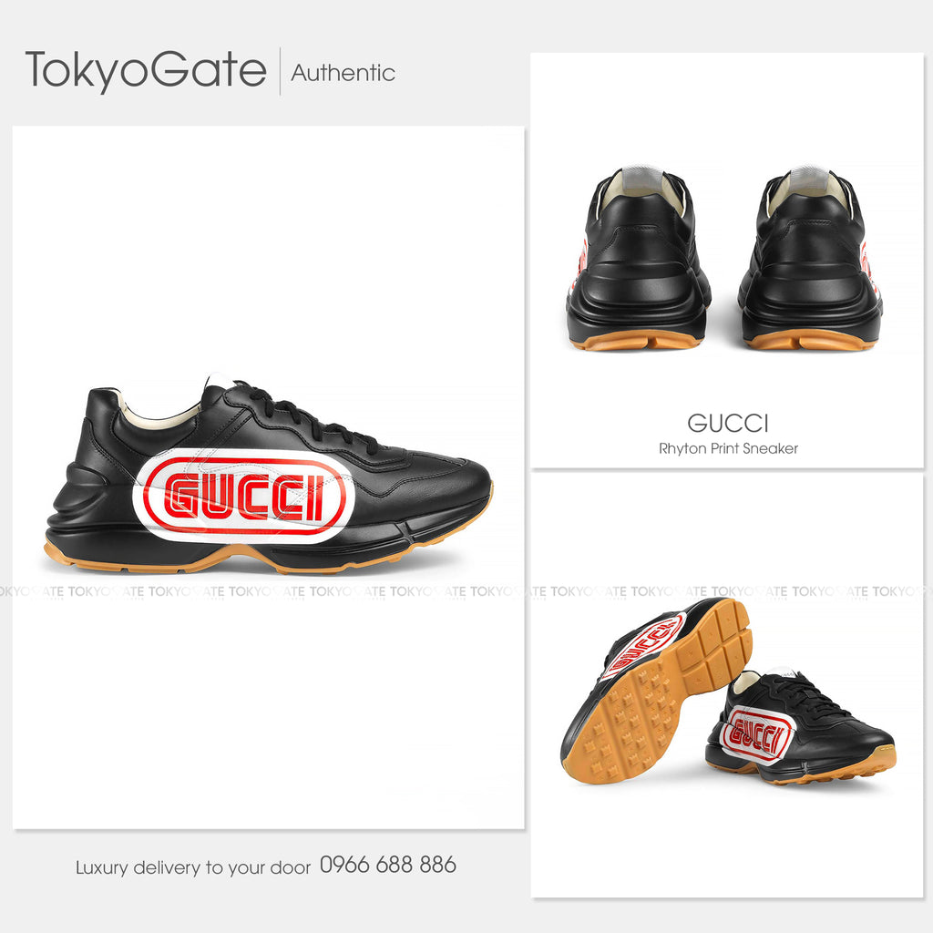 Giày Gucci 523609 DRW00 1000 Rhyton Print Sneakers Black