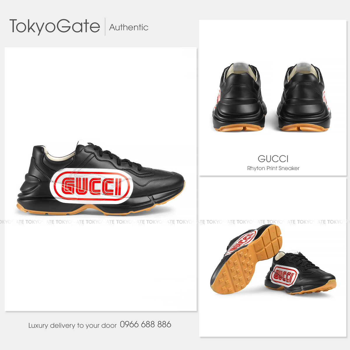 Giày Gucci 523609 DRW00 1000 Rhyton Print Sneakers Black