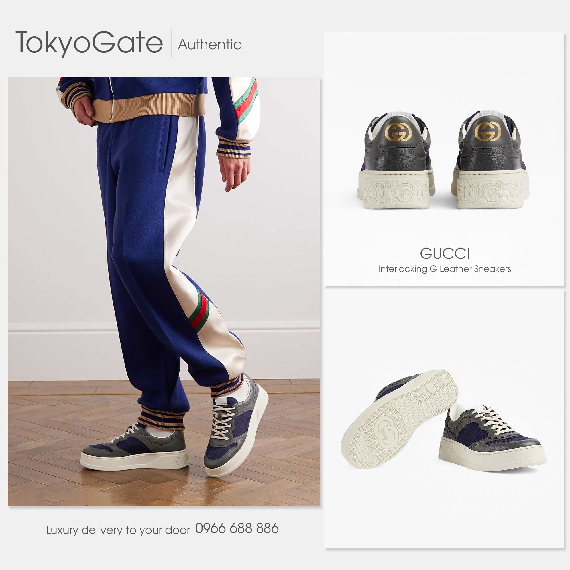 Giày Gucci 726543 AABNK 1152 Lace-Up Sneaker Grey Navy