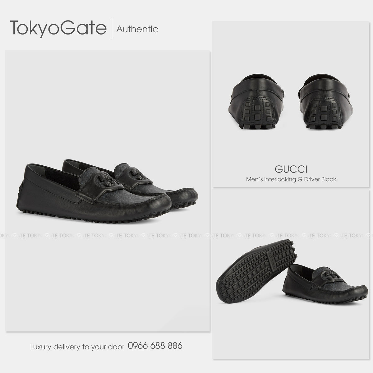 Giày Gucci 730148 AAB7Z 1000 Interlocking G Driver Black