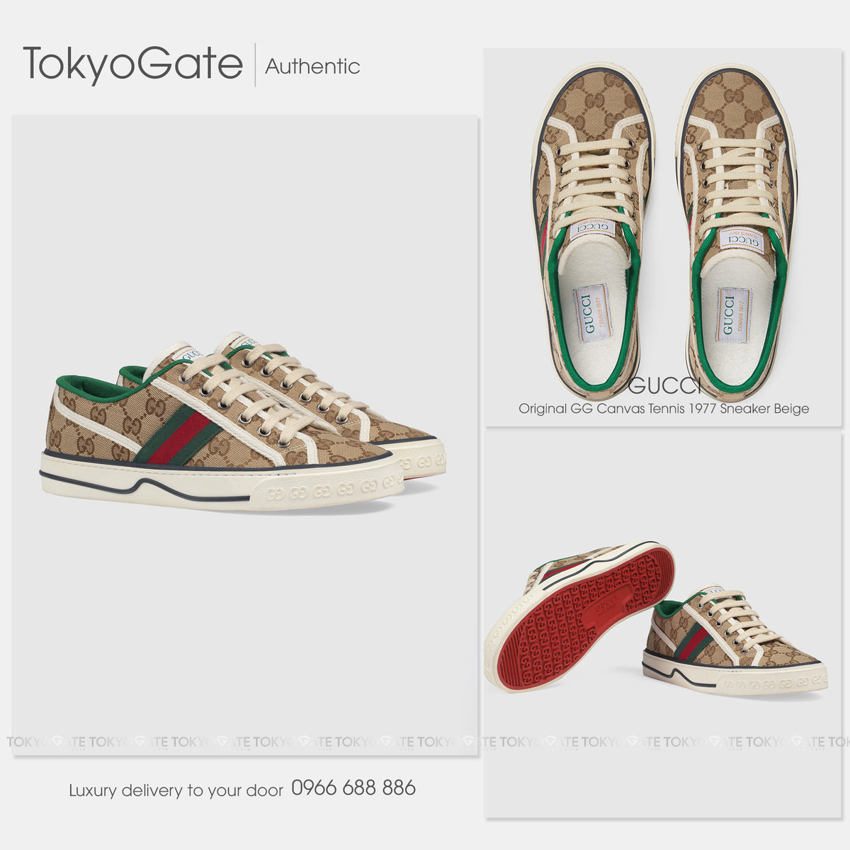 Giày Gucci 606111 HVK20 9766 Tennis 1977 GG Canvas Beige Ebony
