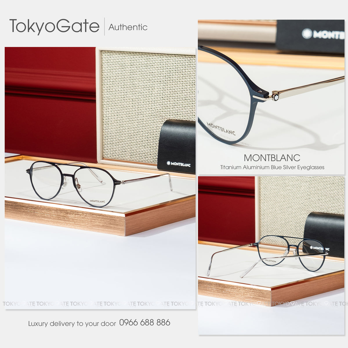 Kính Montblanc Titanium- Aluminium MB1950 002 Blue Silver Eyeglasses