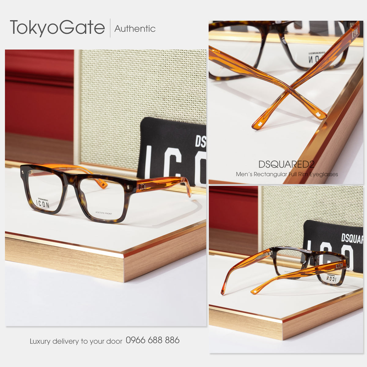 Kính Dsquared2 ICON0018-L9G-52 Square Amber Opticals