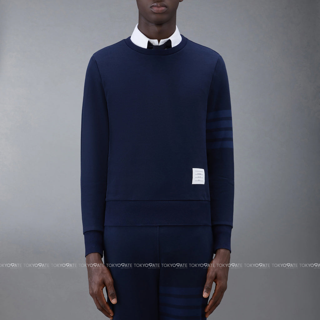 Áo nỉ Thom Browne MJT248A 00016 415 Tonal 4-Bar Loopback Navy Regular Fit