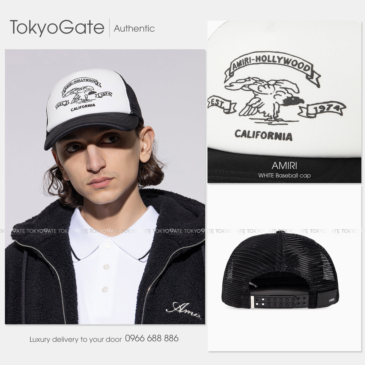 Mũ lưỡi trai Amiri Eagle Trucker Hat AMSAHE1014 001 Black