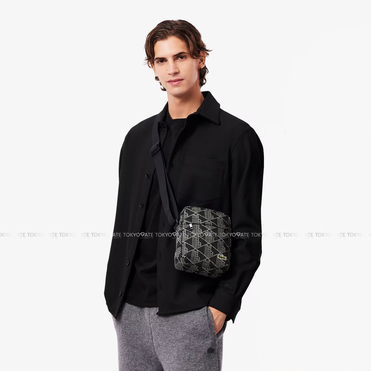 Túi Lacoste NU4869NZ Monogram Jacquard Vertical Satchel Black