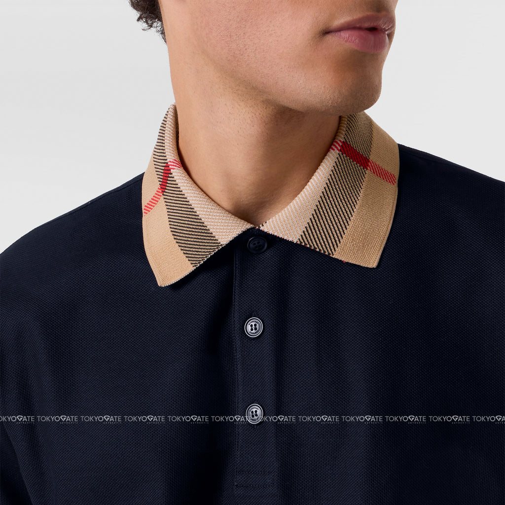 Áo polo Burberry 8072661 Cody Check Collar Cotton Polo Smoked Navy Slim Fit