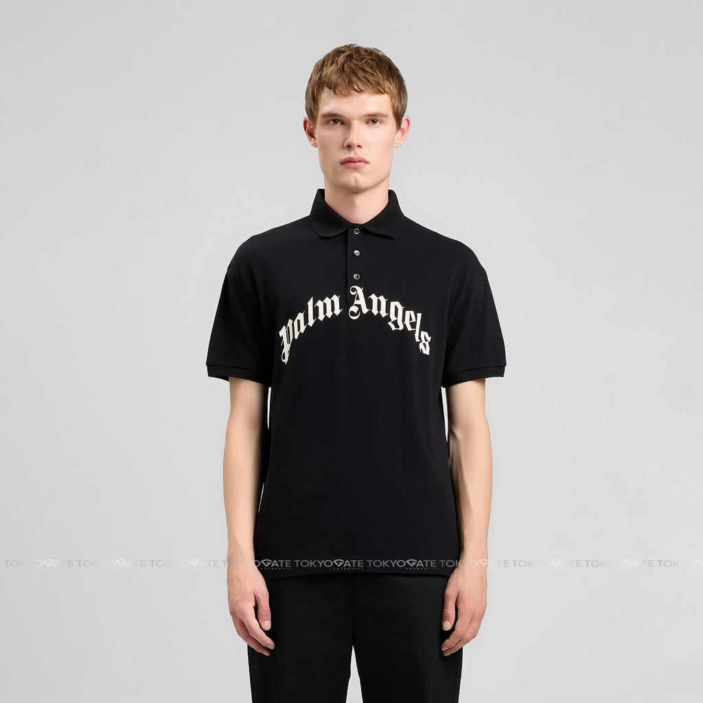 Áo polo Palm Angels Curved Logo Polo Short Sleeve Black Regular Fit