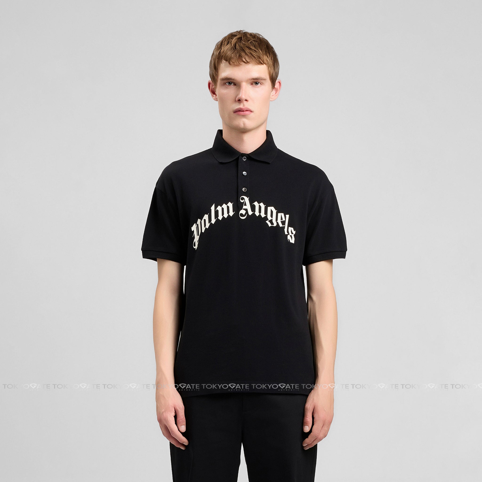 Áo polo Palm Angels Curved Logo Polo Short Sleeve Black Regular Fit