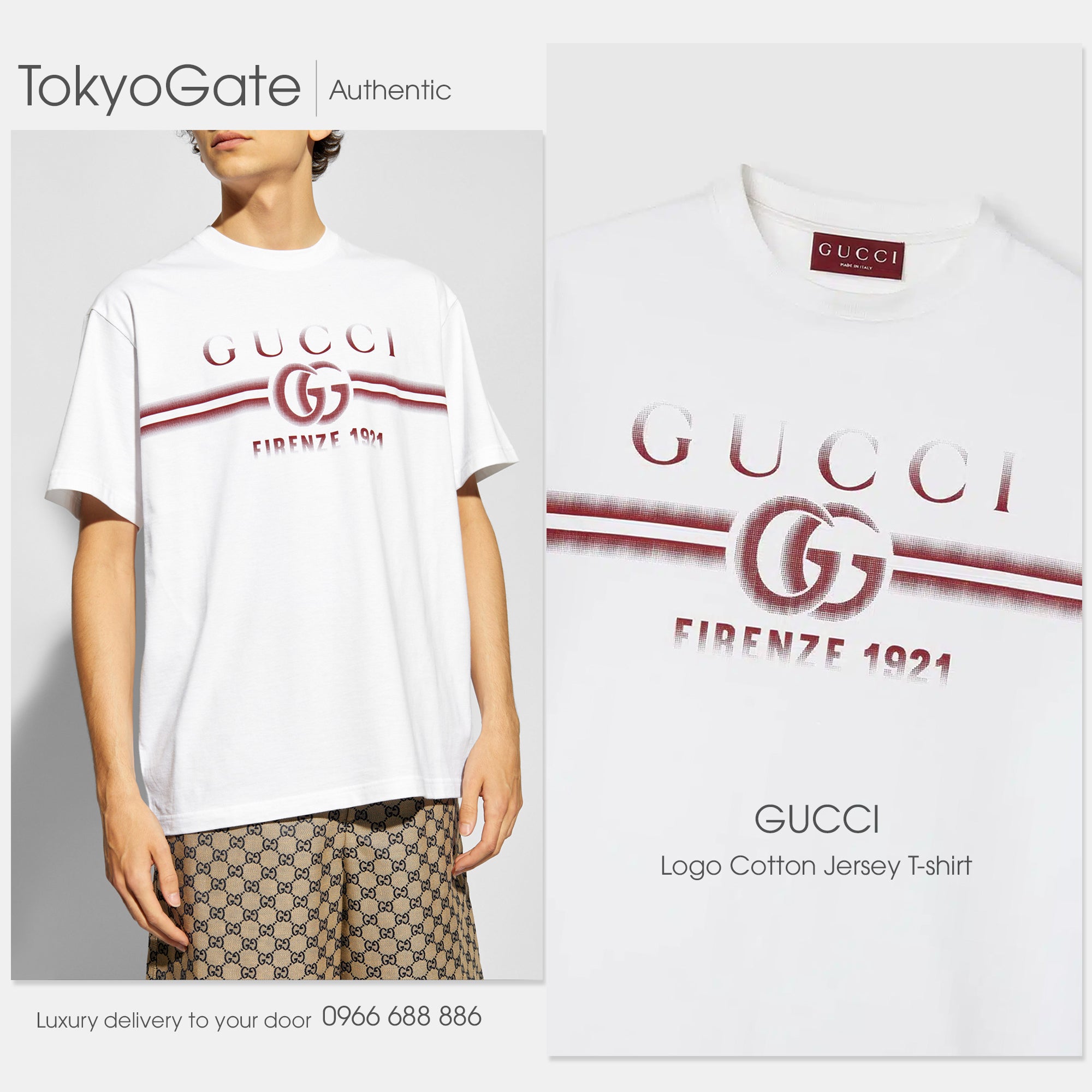 Áo phông Gucci 785345 XJGKJ 9541 Print Cotton Jersey White