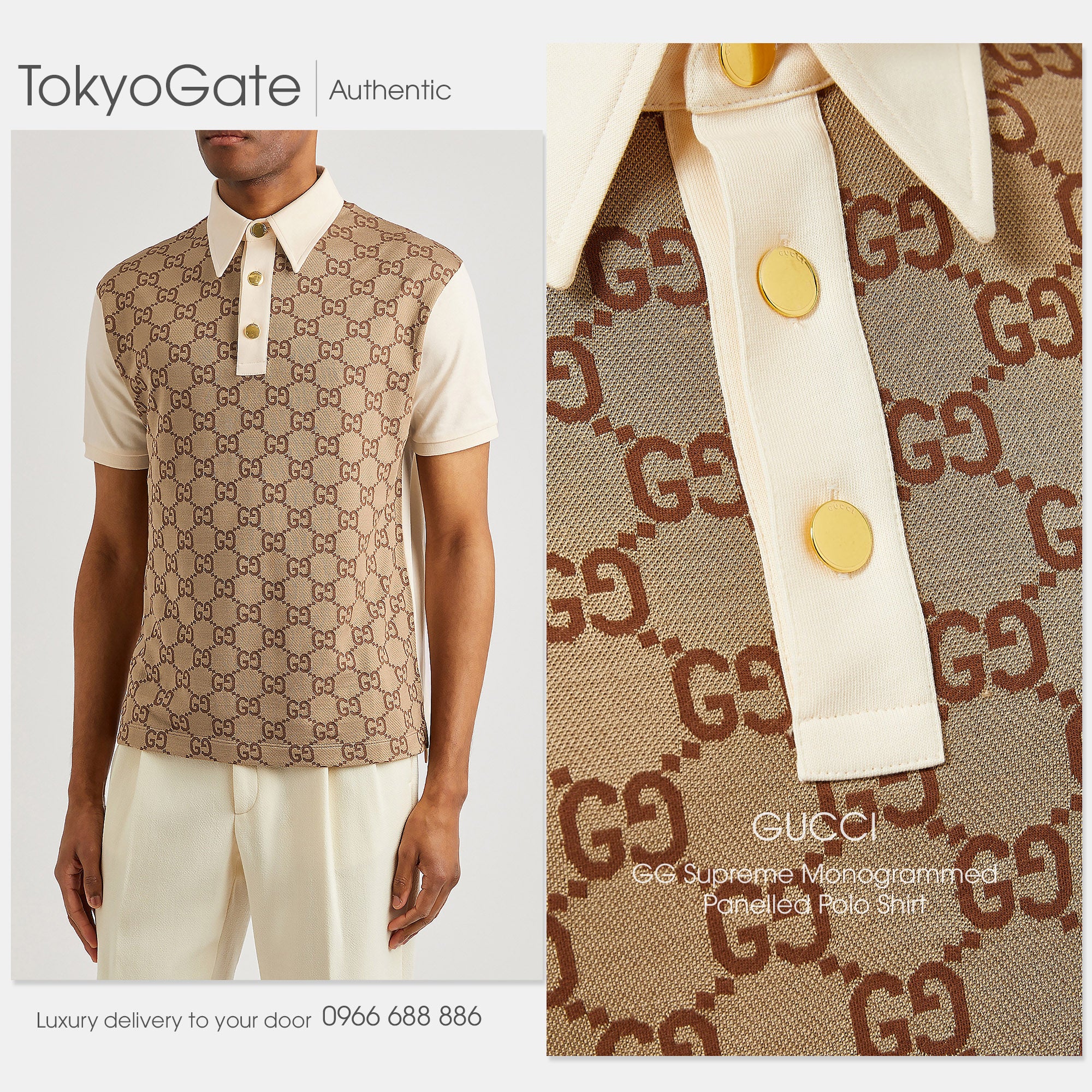 Áo polo Gucci 682015 XJD1F 2270 Jumbo GG Jacquard Beige Regular Fit