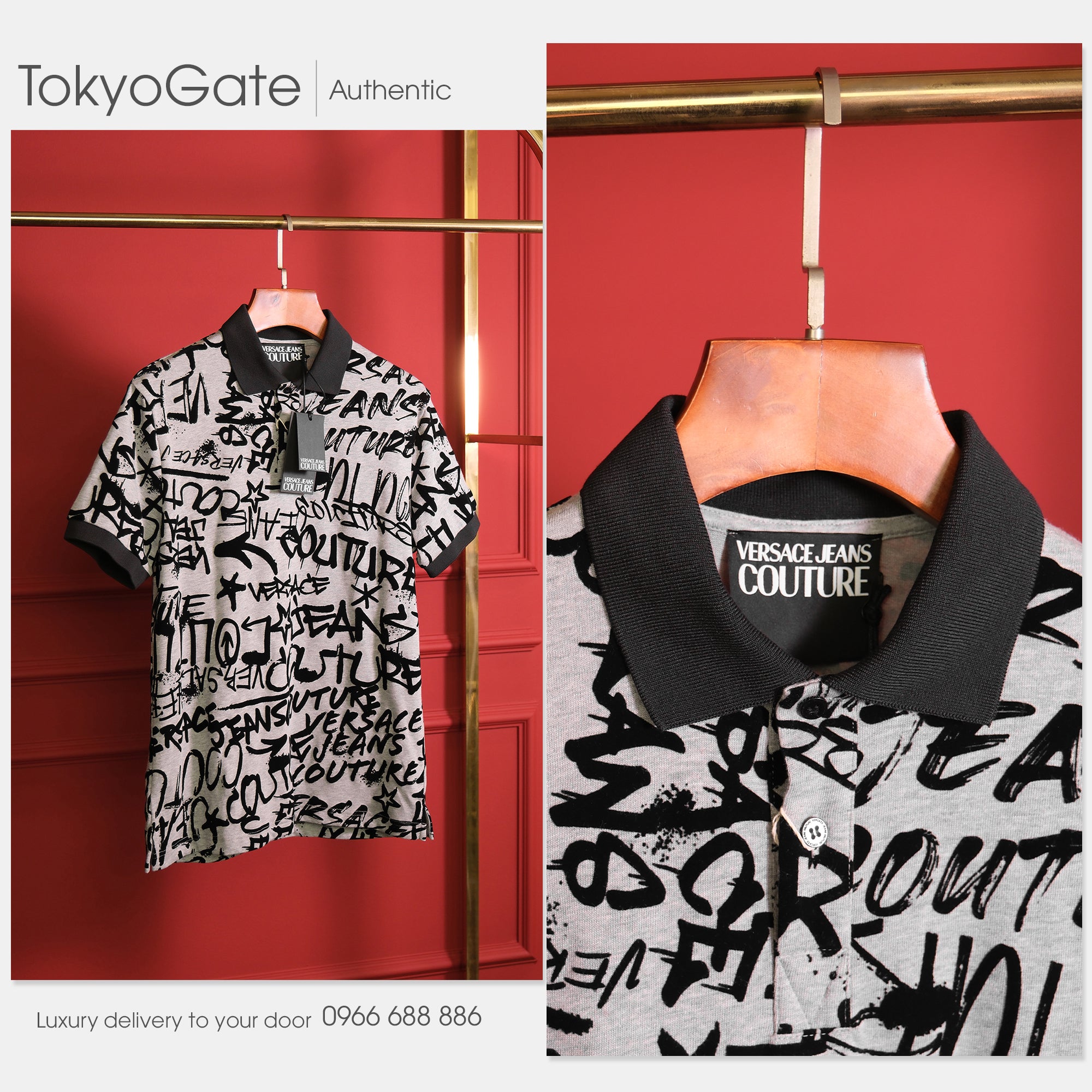 Áo polo Versace Jeans Couture 75GCG6RO Graffiti Flock Regular Fit