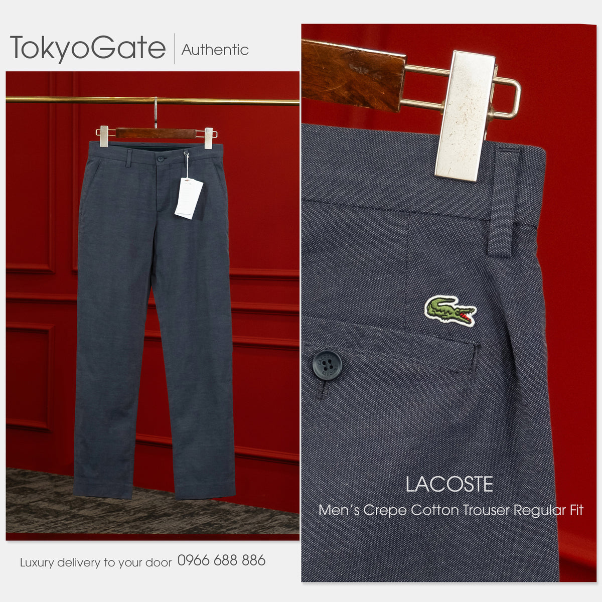 Quần âu Lacoste HH354E 166 Crepe Cotton Trousers Regular Fit