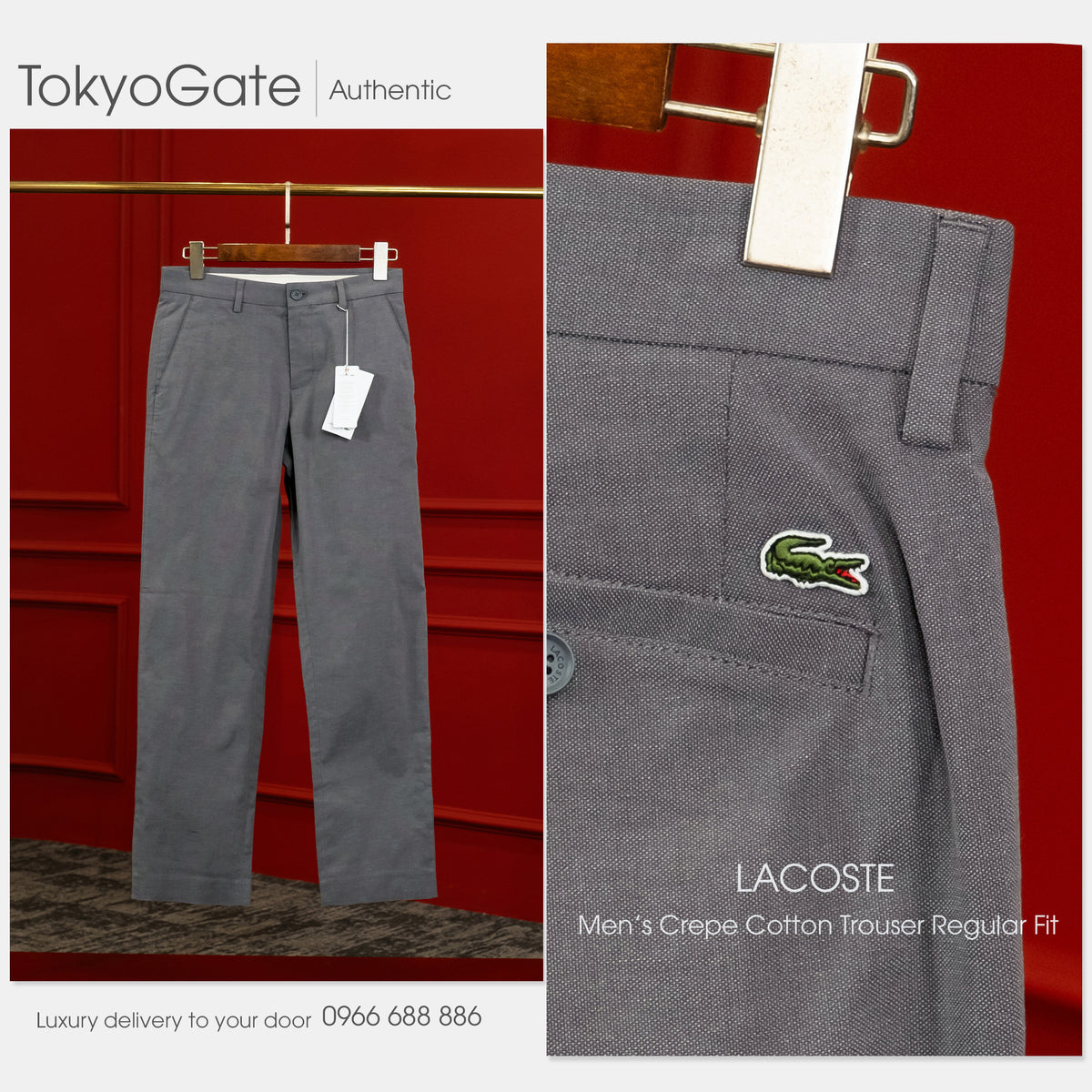 Quần âu Lacoste HH354E S5T Crepe Cotton Trousers Regular Fit