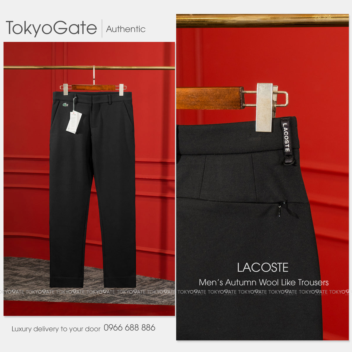 Quần âu Lacoste HH094E 031 Cotton Gabardine Chino Trousers Black Regular Fit