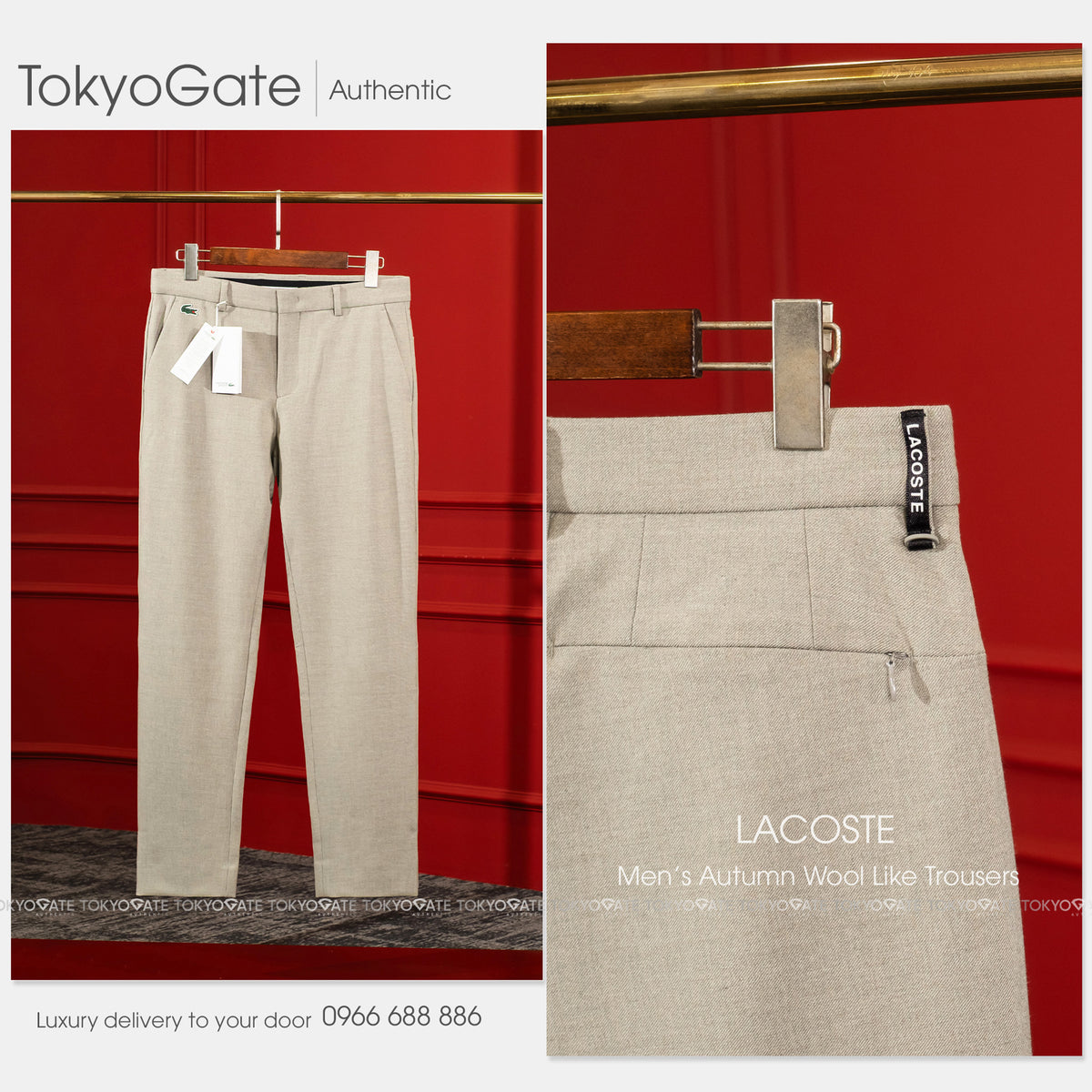 Quần âu Lacoste HH094E CCA Cotton Gabardine Chino Trousers Grey Regular Fit