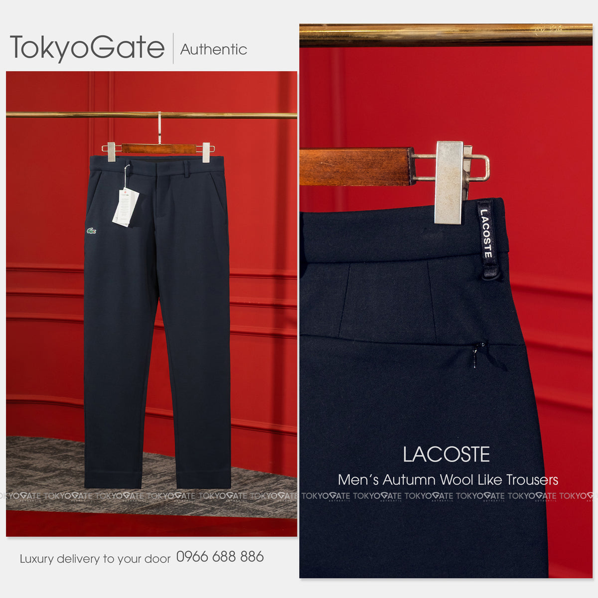 Quần âu Lacoste HH094E HDE Cotton Gabardine Chino Trousers Navy Regular Fit