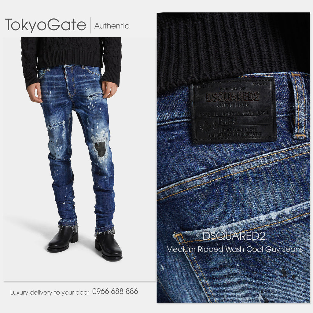Quần jeans Dsquared2 S74LB1635 S30872 470 Distressed Denim Blue Cool Guy