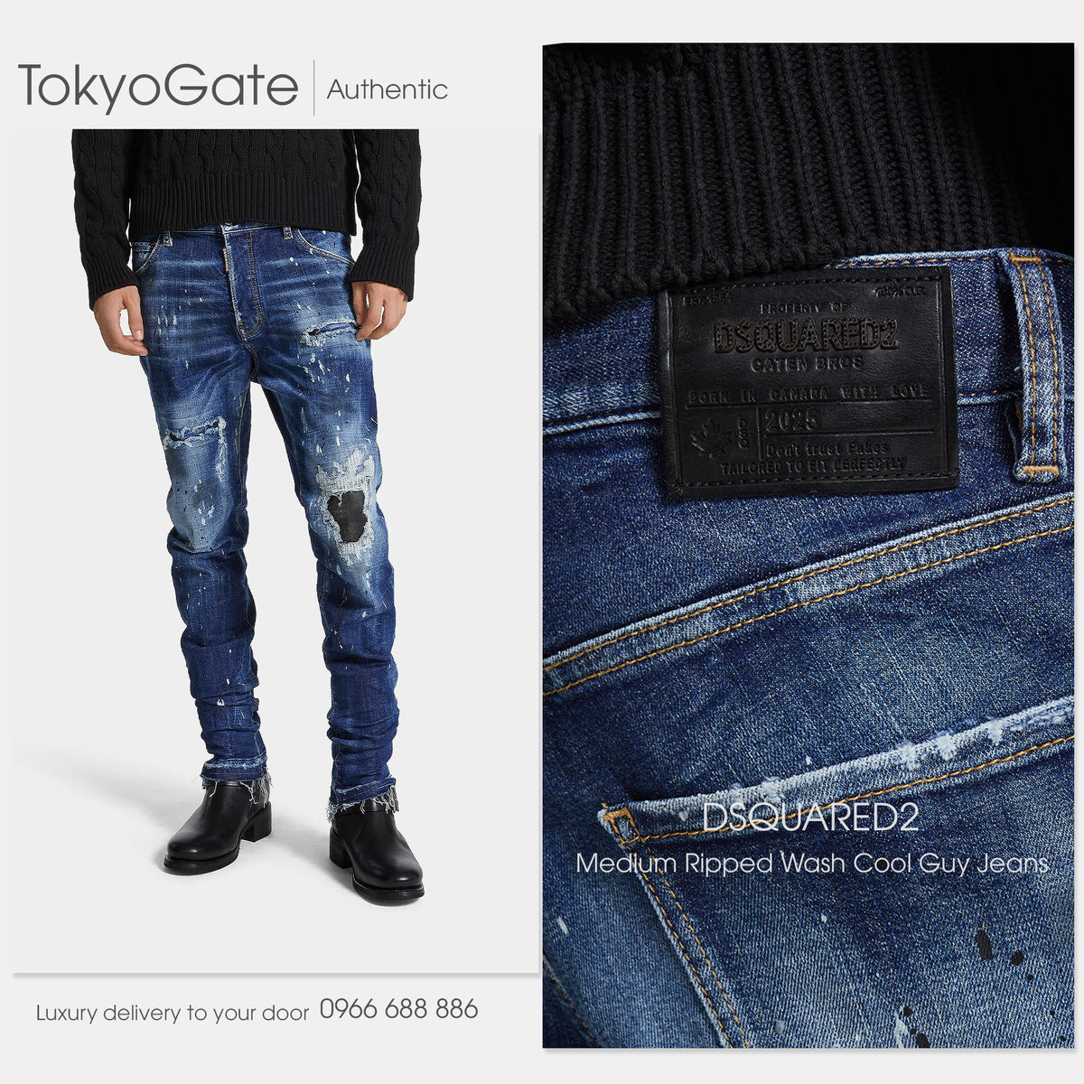 Quần jeans Dsquared2 S74LB1635 S30872 470 Distressed Denim Blue Cool Guy