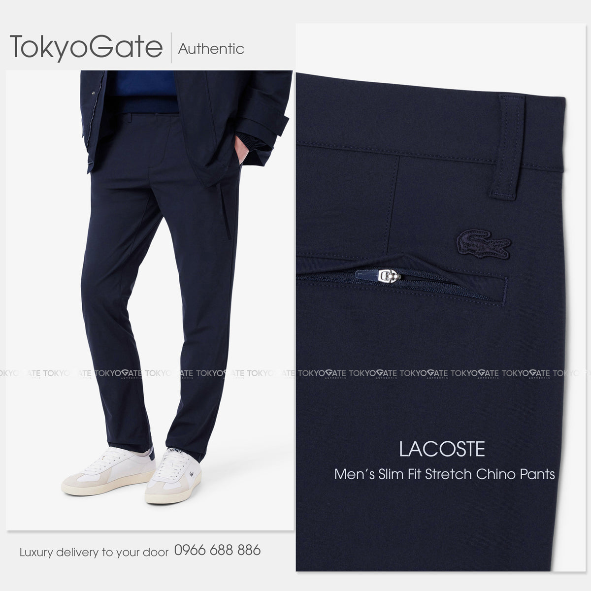 Quần khaki Lacoste HH8513 HDE Stretch Cotton Chino Trousers Dark Navy Slim Fit