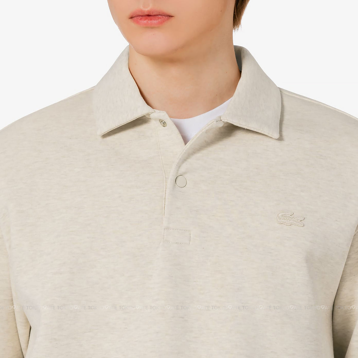 Áo nỉ polo Lacoste SH423E 56G 02S Double-Face Snap Collar Beige Regular Fit