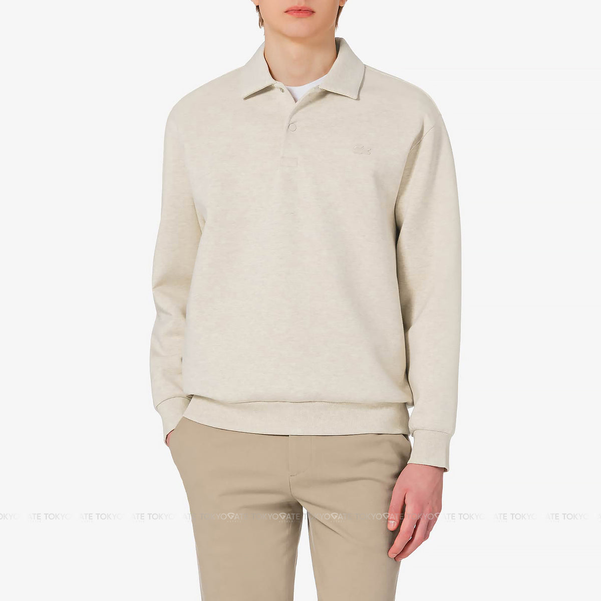 Áo nỉ polo Lacoste SH423E 56G 02S Double-Face Snap Collar Beige Regular Fit
