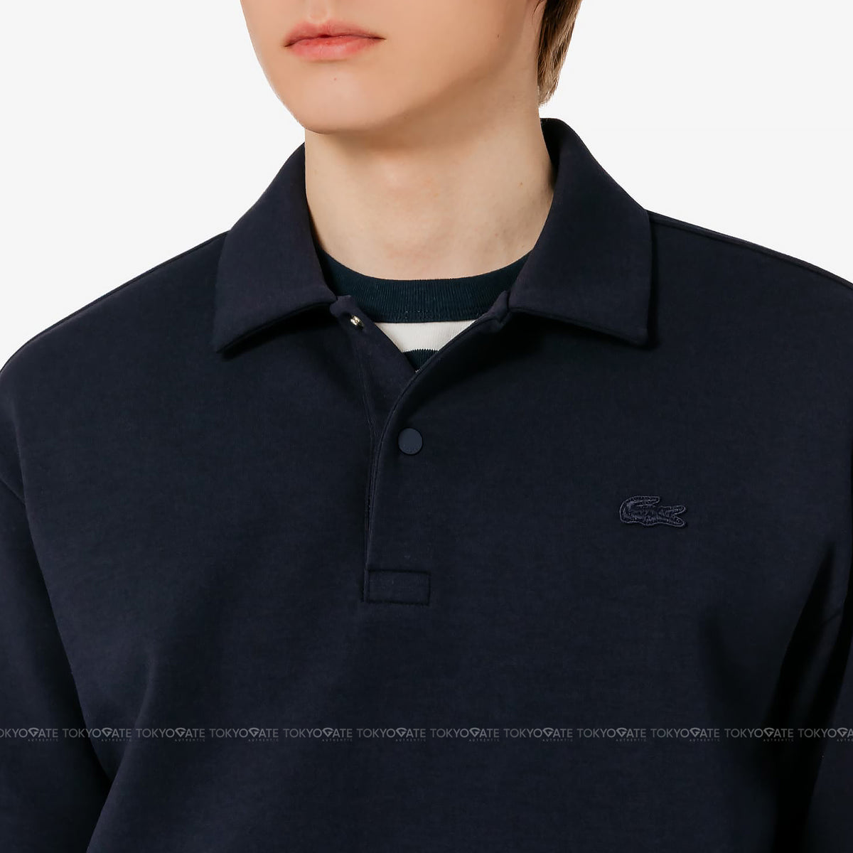 Áo nỉ polo Lacoste SH423E 56G 166 Double-Face Snap Collar Dark Navy Regular Fit