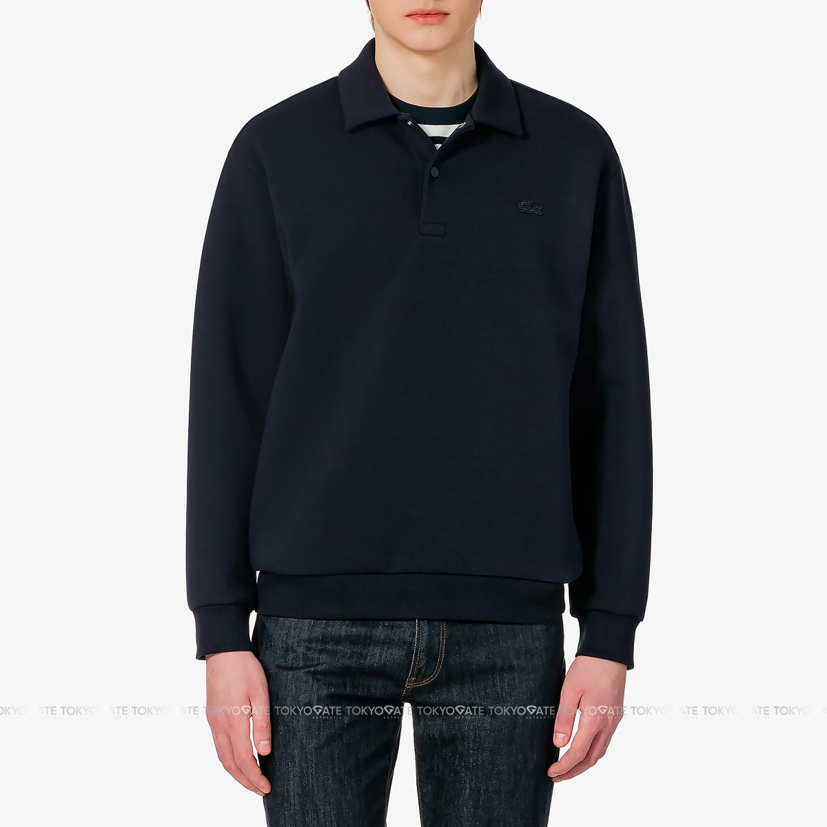 Áo nỉ polo Lacoste SH423E 56G 166 Double-Face Snap Collar Dark Navy Regular Fit