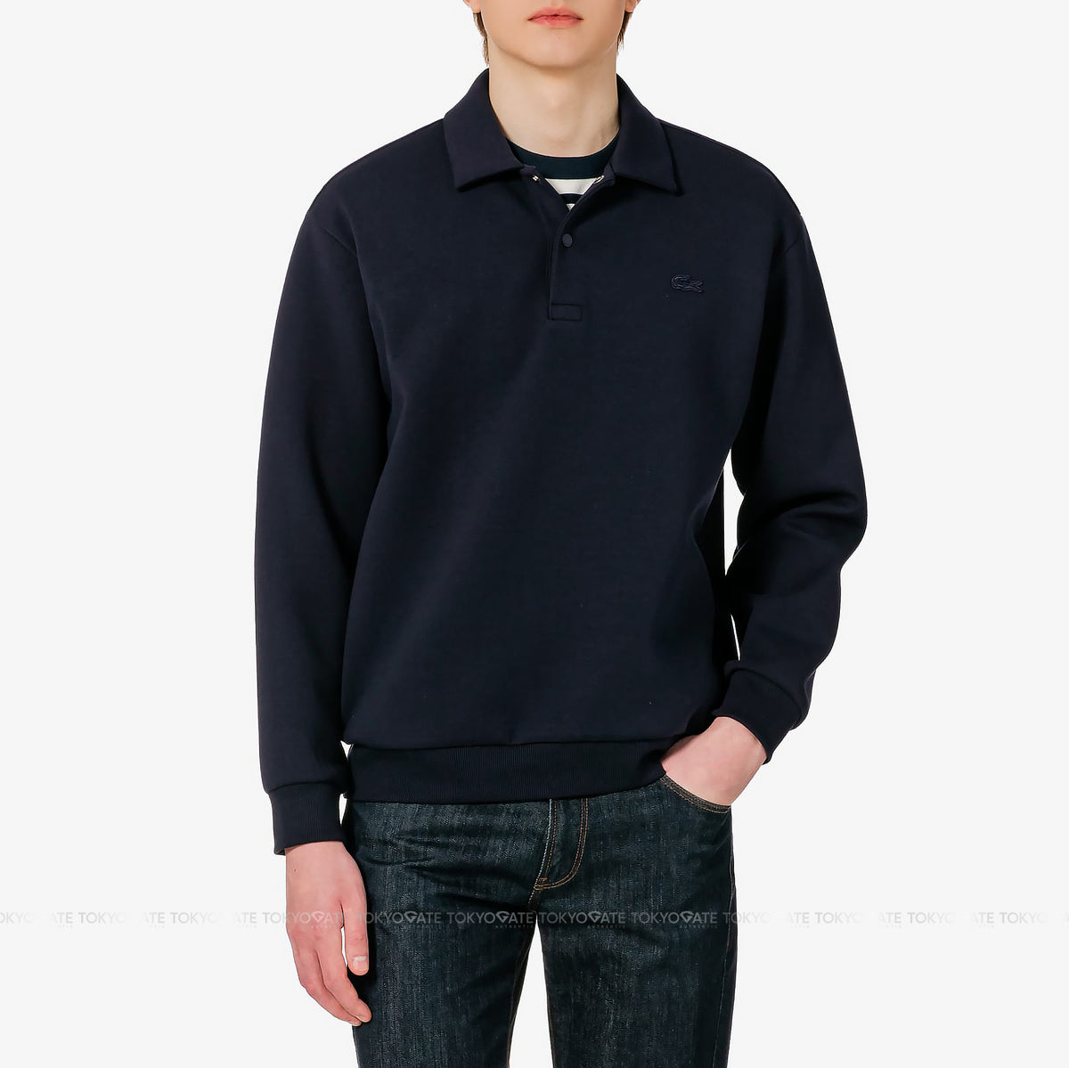 Áo nỉ polo Lacoste SH423E 56G 166 Double-Face Snap Collar Dark Navy Regular Fit